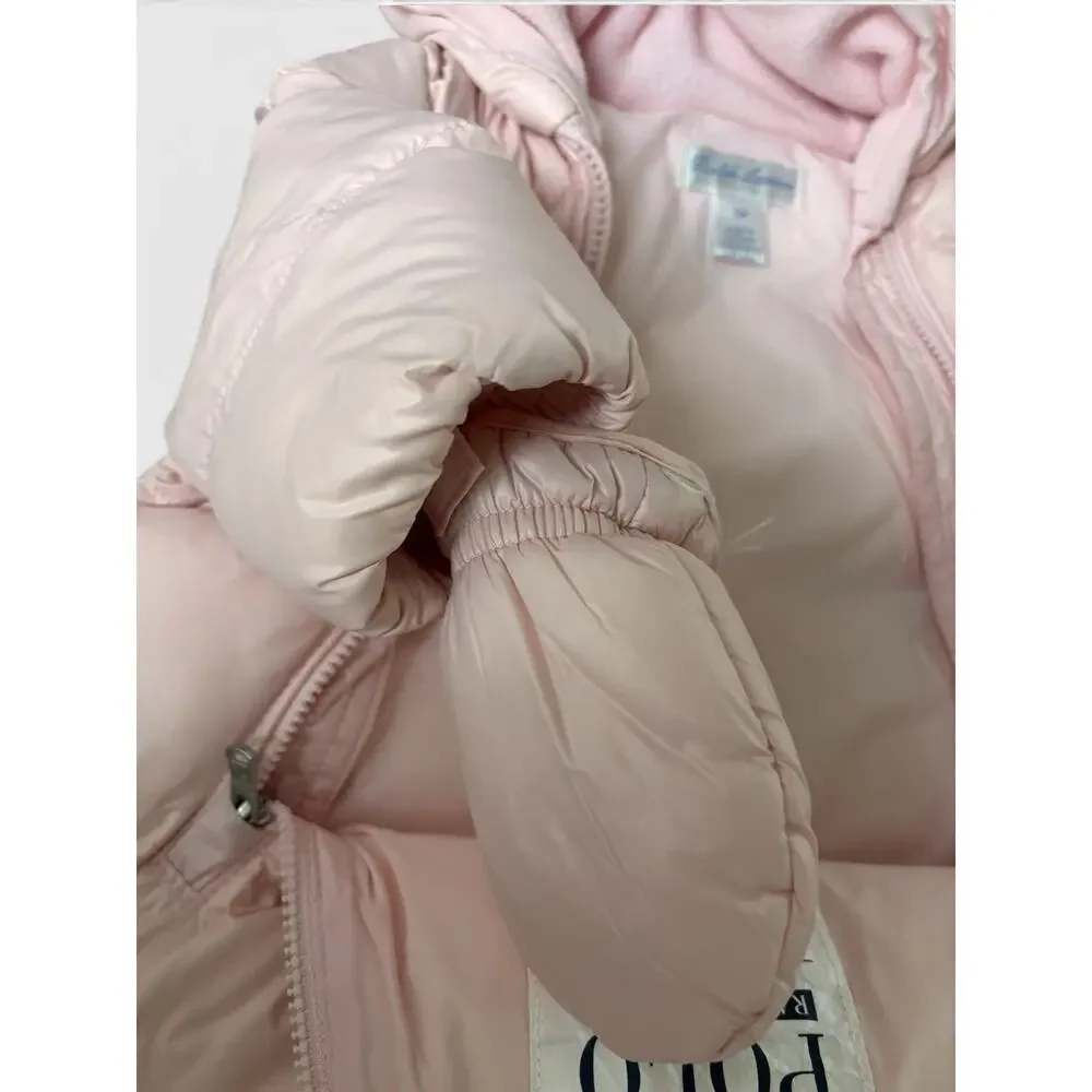 Ralph Lauren Baby Girls Pink Puffer Snowsuit 3M Hooded Footed Bunting